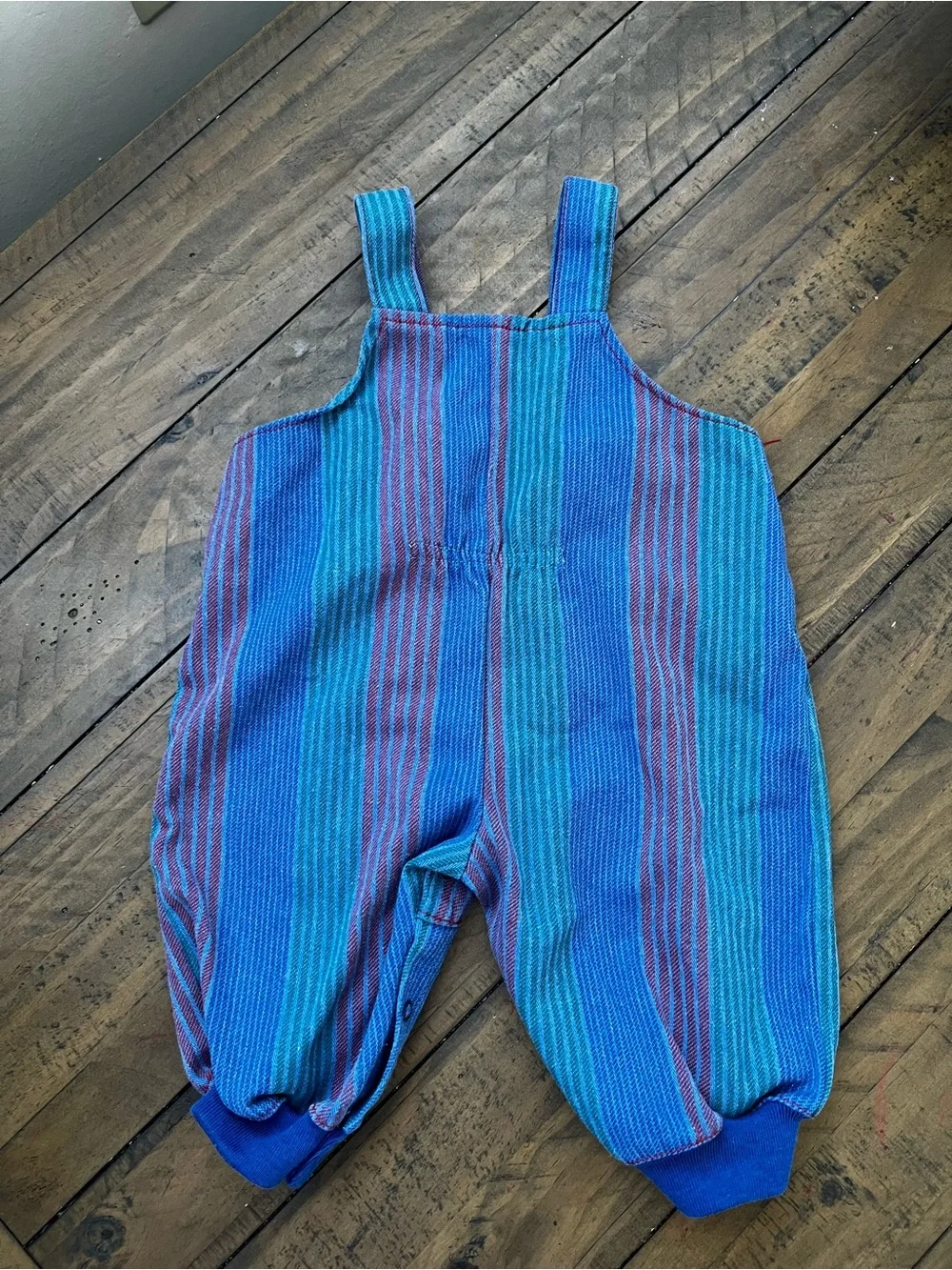 Vintage Baby Striped Blue Overalls with Airplane Embroidery